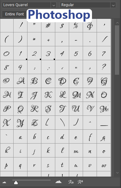adobe-photoshop-font-preview-of-scaled-glyphs